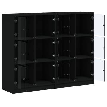 Bookcase with Doors Black 136x37x109 cm Engineered Wood