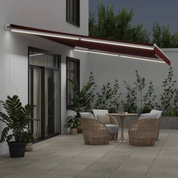  Manual Retractable Awning with LED Burgundy 600x350 cm