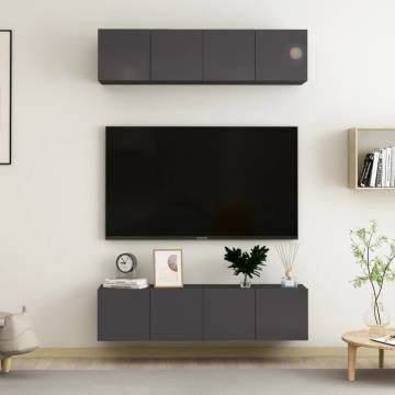  TV Cabinets 4 pcs High Gloss Grey 60x30x30 cm Engineered Wood