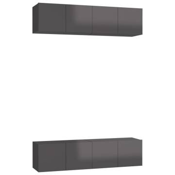  TV Cabinets 4 pcs High Gloss Grey 60x30x30 cm Engineered Wood