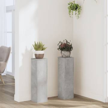  Plant Stand 2pcs Concrete Grey 17x17x60 cm Engineered Wood